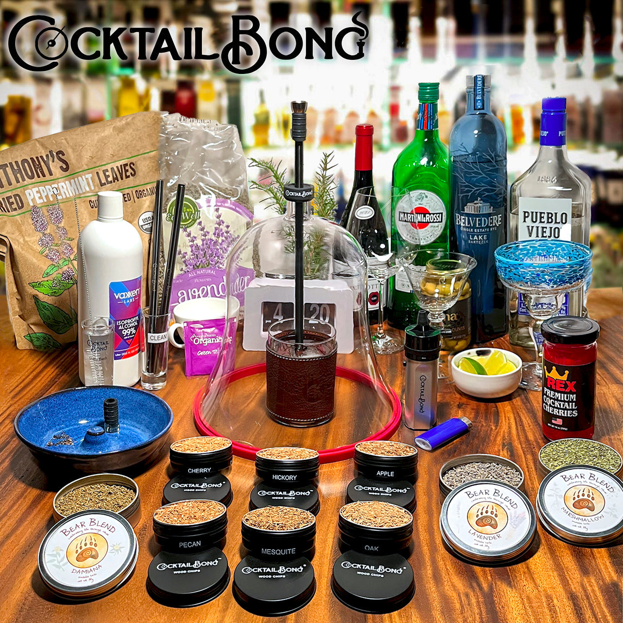 Cocktail Bong Cocktail Smoker Cold Smoking Kit with All Wood Flavors!